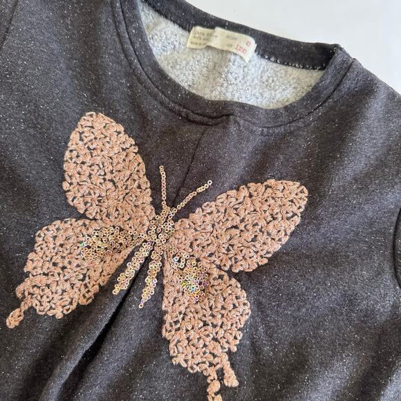 Zara Gray Butterfly Sequin Embroidered Sweatshirt - Size 8 - Picture 2 of 3